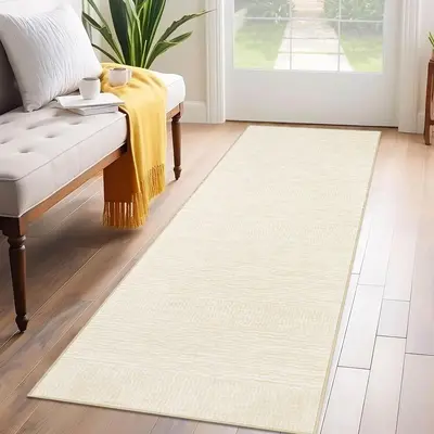 Garvee Runner Rugs 2x6 Washable Non-Slip Low Pile Area Rug, Soft Faux Wool, Pet Friendly, Beige, Hallway Kitchen Bathroom
