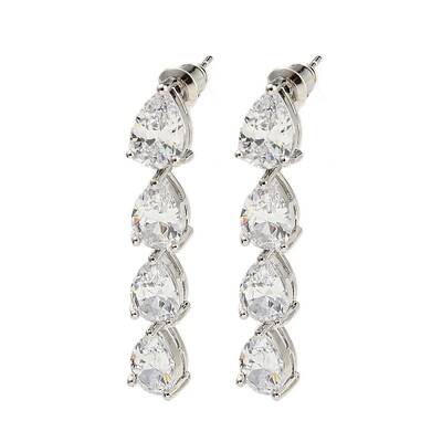 Rack Plating Platinum Tone Brass Cubic Zirconia Studs Earrings for Women