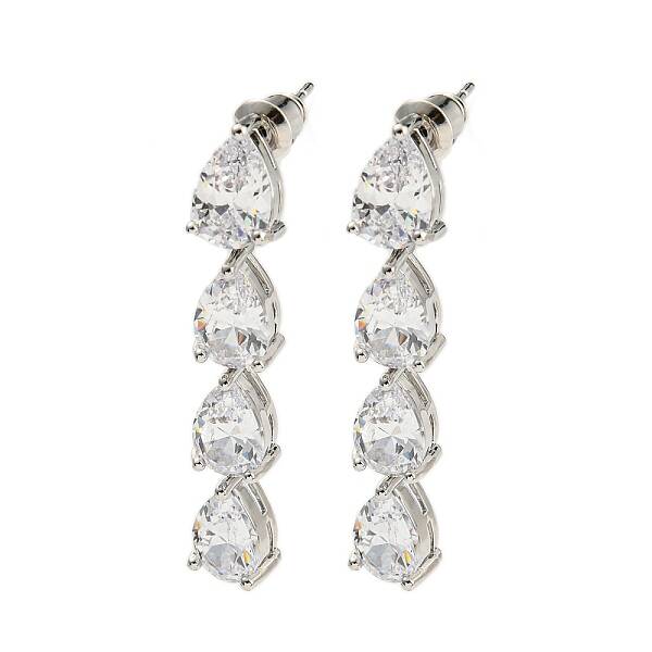 Rack Plating Platinum Tone Brass Cubic Zirconia Studs Earrings for Women
