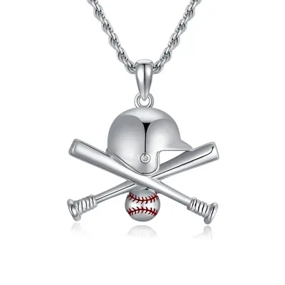 Sterling Silver Baseball Pendant Necklace for Men