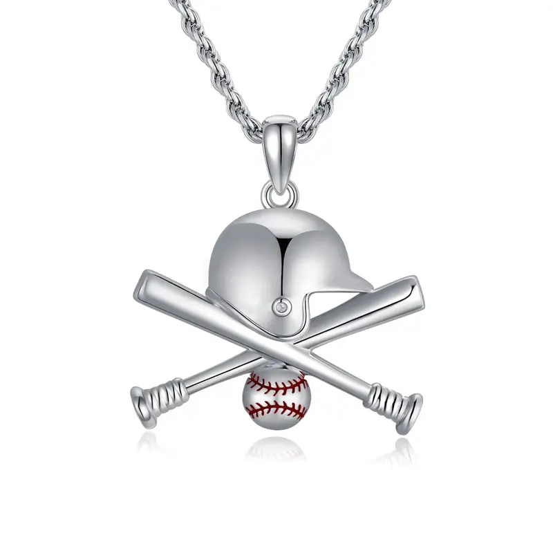 Sterling Silver Baseball Pendant Necklace for Men