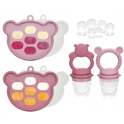 Baby Fruit Food Feeder Breastmilk Popsicle Molds for Teething Relief, Silicone Freezer Tray with Lid - BPA-Free