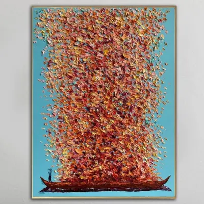 Abstract Painting on Canvas Colorful Wall Art Impasto Oil Painting Original Boat Wall Art Personalization Art in Size 40x30 f...