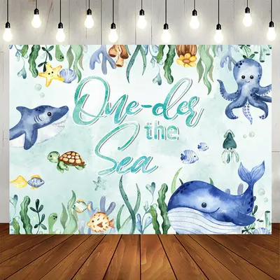 Aperturee Oneder The Sea Shark Whale Happy Birthday Backdrop