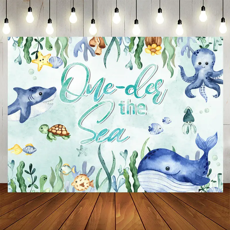 Aperturee Oneder The Sea Shark Whale Happy Birthday Backdrop