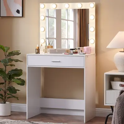 【TikTokShopfalldealsforyou】White Vanity Table with Mirror and Drawers, Modern Vanity Desk for Stylish Bedroom Makeup Setu...
