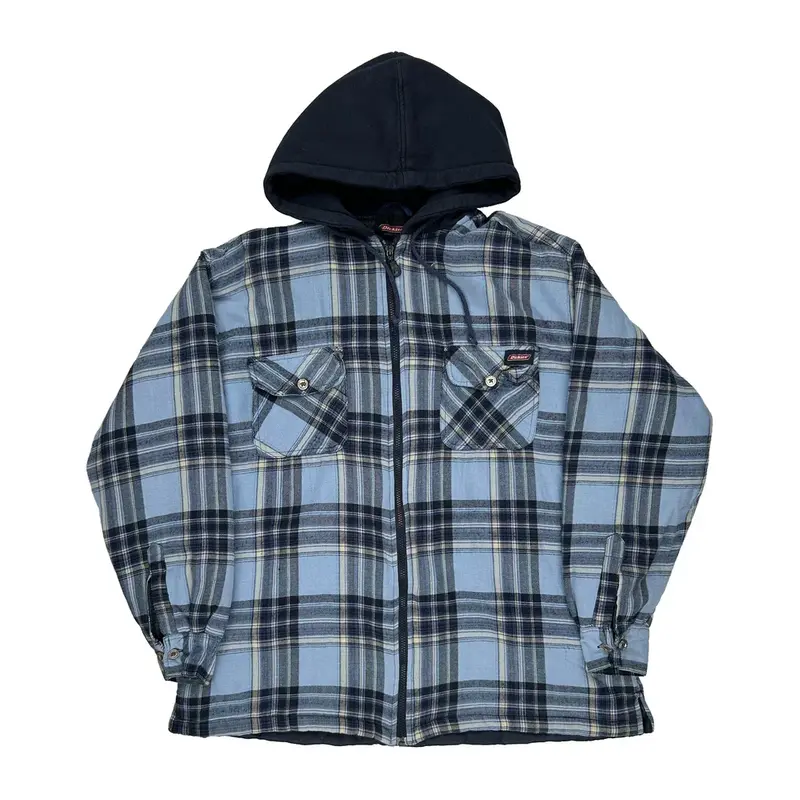 Dickies Checked Jacket - Large Blue Cotton