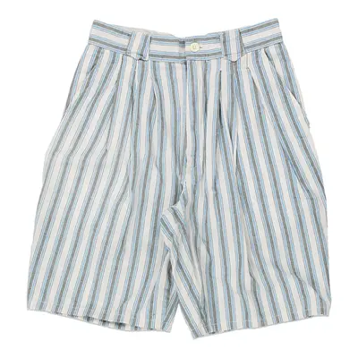Benetton Checked Shorts - 26W UK 6 White Cotton Blend