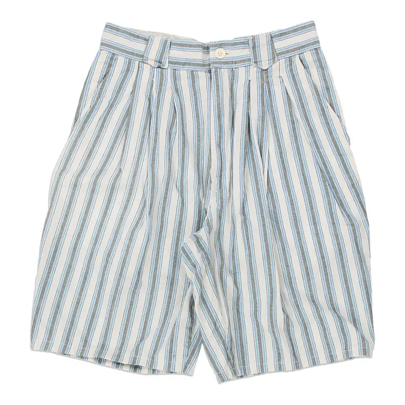 Benetton Checked Shorts - 26W UK 6 White Cotton Blend
