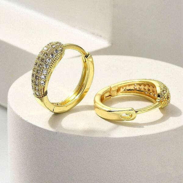 Brass Clear Cubic Zirconia Hoop Earrings