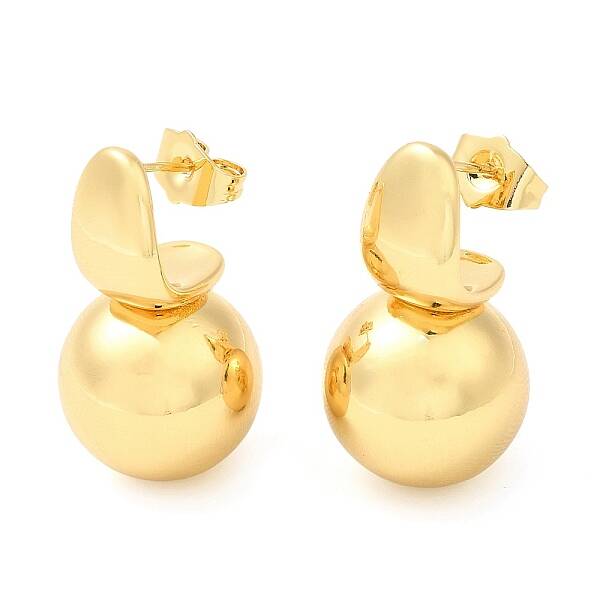 Brass Round Ball Dangle Stud Earrings