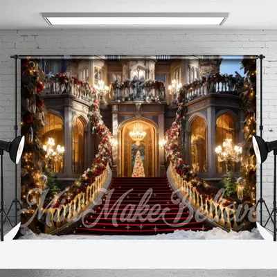 Luxurious Castle Sparkling Photo Christmas Backdrop - Aperturee