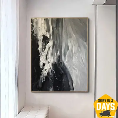 Original Snow Wall Art Avalanche Painting On Canvas Black And White Handmade Painting Creative Art for Living Room Decor | SN...