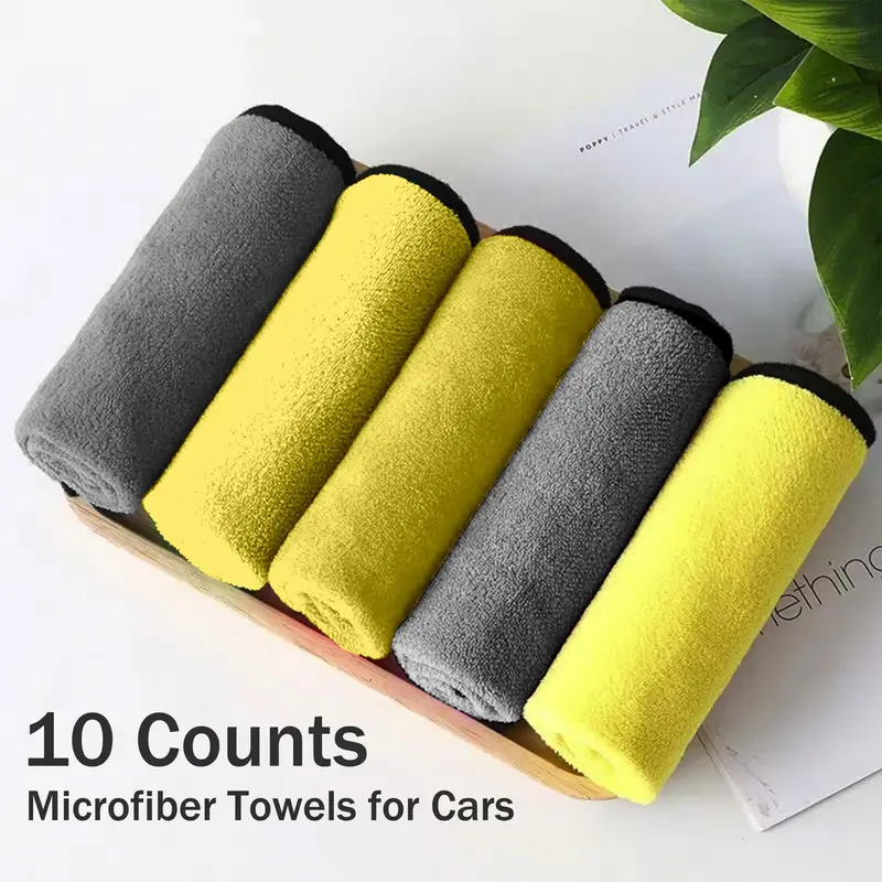 10 Counts Microfiber Towels, Soft Thickened Cleaning Cloth for Cars, No Scratch Lint Free Dual-Sided Drying Towels for Cleani...