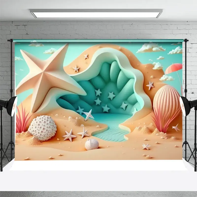 Cloud Starfish Beach Shell Summer Portrait Backdrop - Aperturee