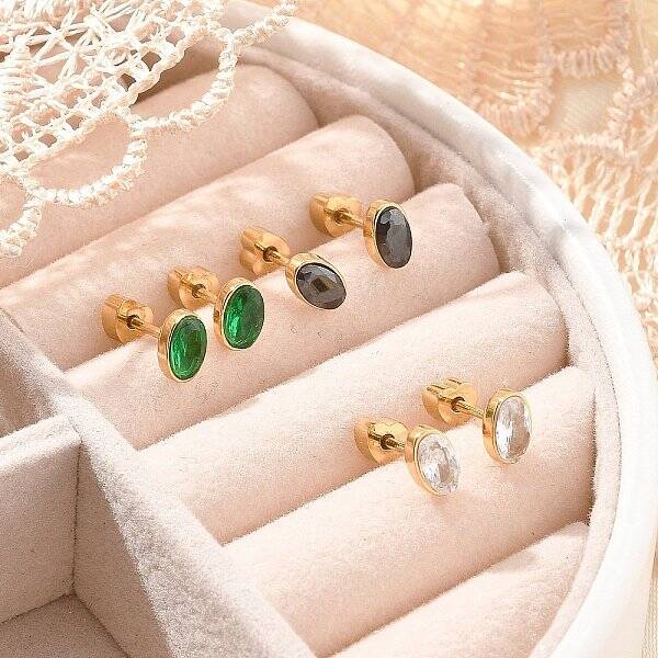 304 Stainless Steel Rhinestone Stud Earrings for Women