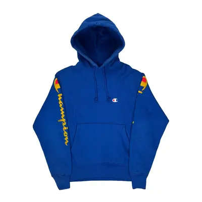 Reverse Weave Champion Graphic Hoodie - Small Blue Cotton Blend