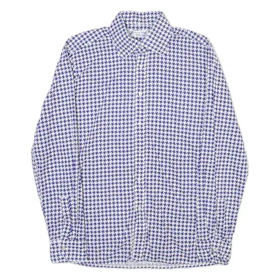 CARRISTAR Mens Shirt Blue Houndstooth Long Sleeve M
