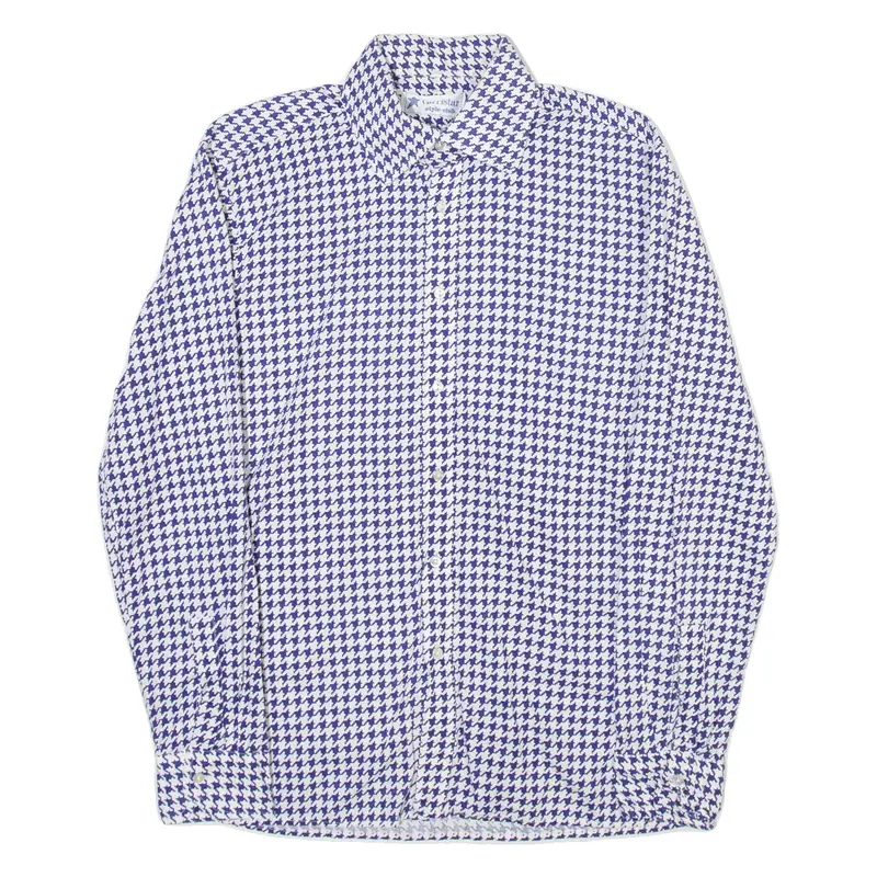 CARRISTAR Mens Shirt Blue Houndstooth Long Sleeve M