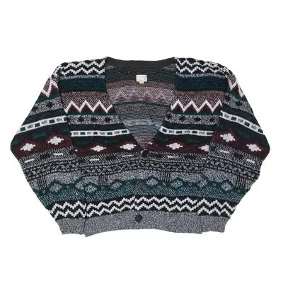 URBAN RENEWAL Patterned Cardigan Grey Crazy Pattern Chunky Knit V-Neck Mens M