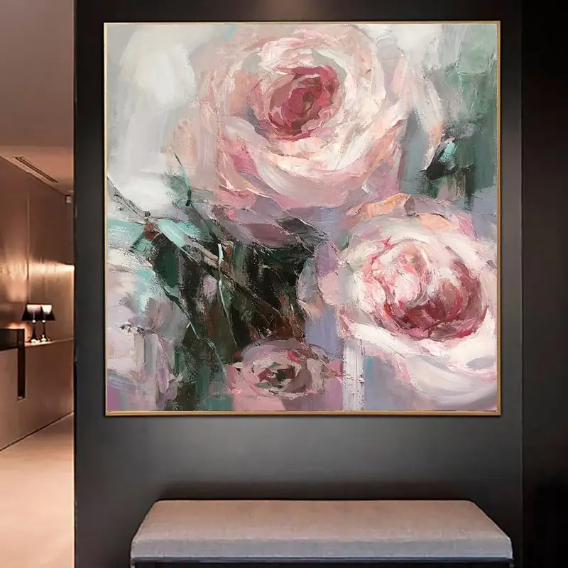 Large Flower Painting on Canvas Abstract Floral Art Oil Impasto Painting Pink Art | SPRING PEONIES