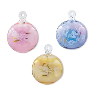 Egyptian Museum Etched Multi Color Glass Handmade Ornament - Mini Round - Set of 3