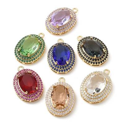 Brass with K9 Glass & Rhinestone Pendants