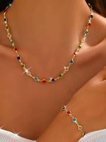 Women's Elegant Colorful Artificial Zircon Decorated Necklace & Bracelet, Fashion Jewelry for Party, Daily Clothing Decor, Tr...