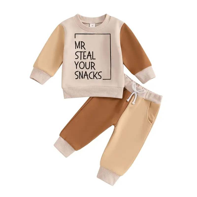 Toddler Boys Fall Outfits 1-5 Years Letter Print Contrast Color Long Sleeve Sweatshirts and Long Pants 2Pcs Clothes Set