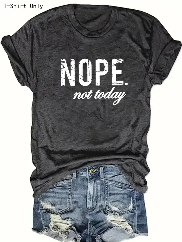 Women's Letter Print Round Neck Tee, Summer Clothes Women, Short Sleeve Crew Neck T-shirt for Summer, Women's Clothing for D...