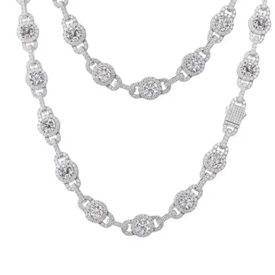 【#N204】7mm S925 Sterling Silver Synthetic Moissanite Necklace for Women Men Hip Hop Jewelry Gift