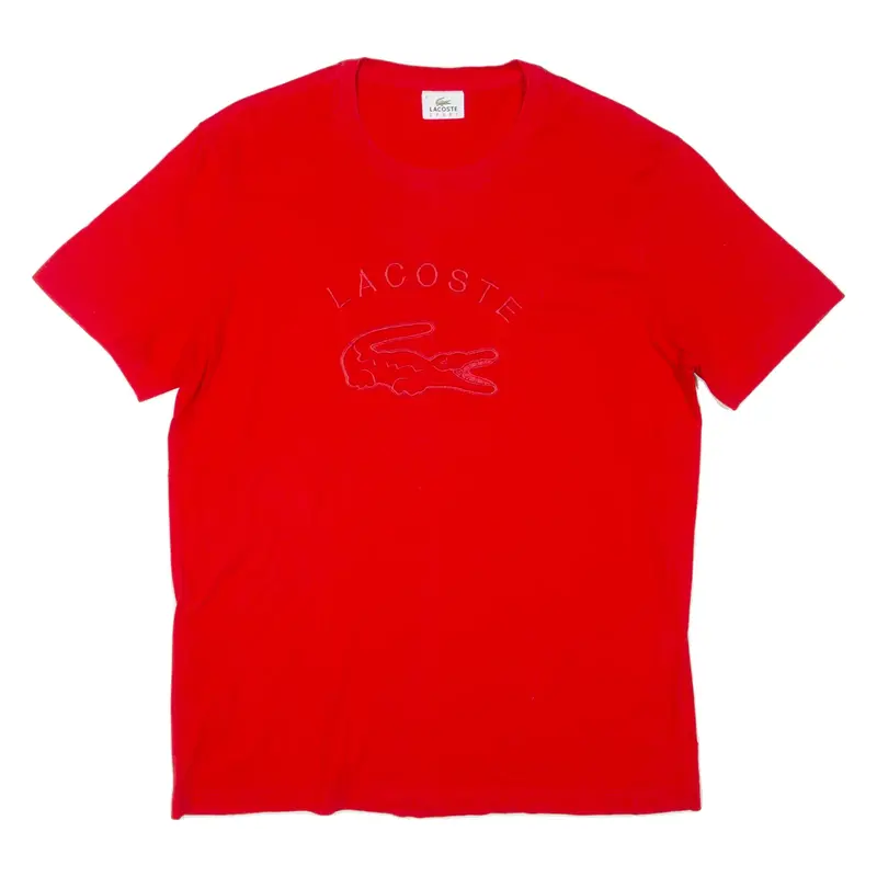 LACOSTE Mens T-Shirt Red Crew Neck L