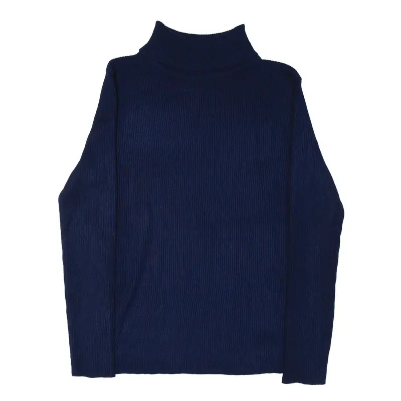 Jumper Blue Tight Knit Viscose Roll Neck Womens S