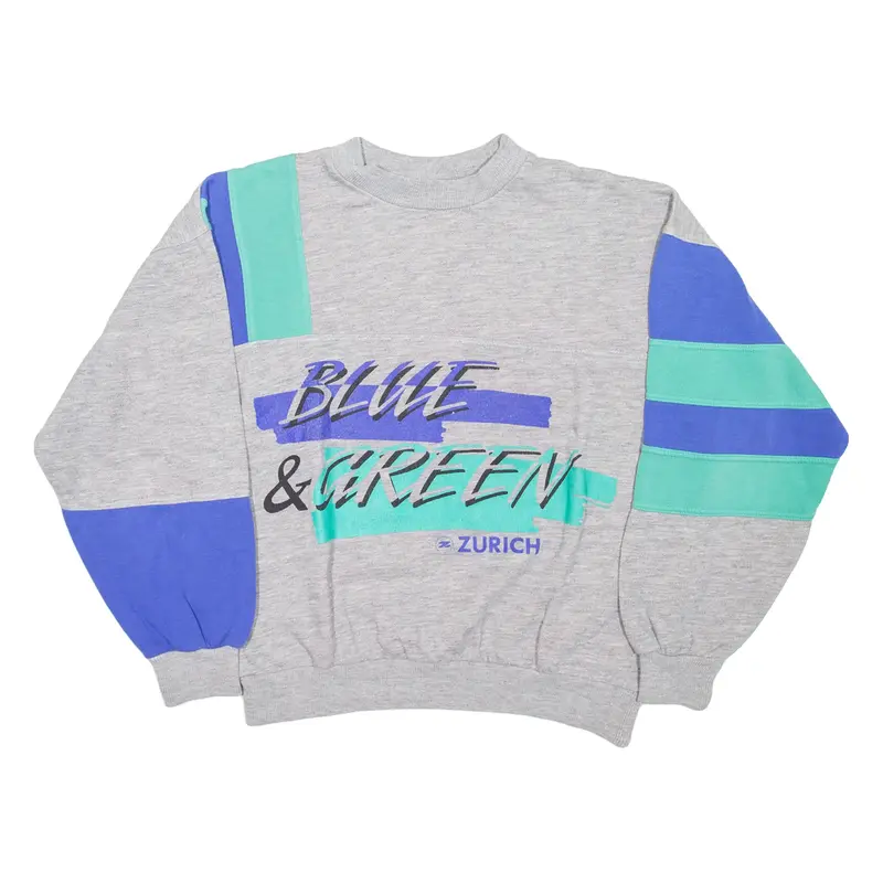 ZURICH Blue & Green Mens Sweatshirt Grey 90s M