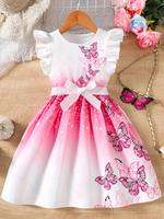 Girl's Butterfly Print Belted Dress, Cute Sleeveless A Line Dress for Party Holiday Beach, Kids Clothing for Summer, Princess...