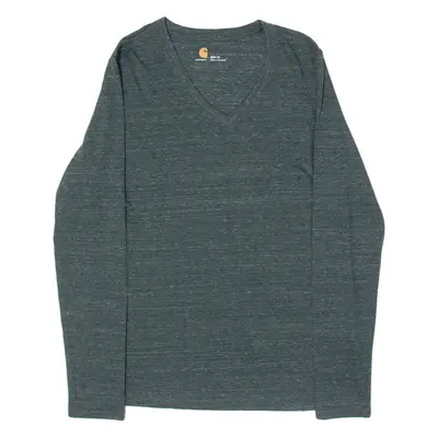CARHARTT Womens T-Shirt Green Long Sleeve V-Neck UK 10