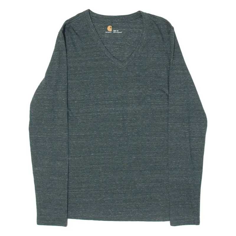 CARHARTT Womens T-Shirt Green Long Sleeve V-Neck UK 10