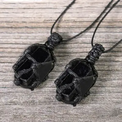 Natural Raw Black Tourmaline Gemstone Warped Pendant Quartz Healing Positive Energy Crystal Men Women Necklace-1PC