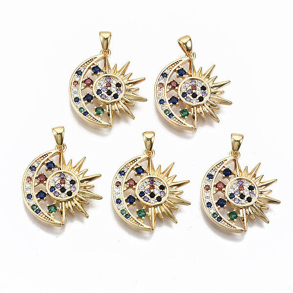 Brass Micro Pave Colorful Cubic Zirconia Pendants