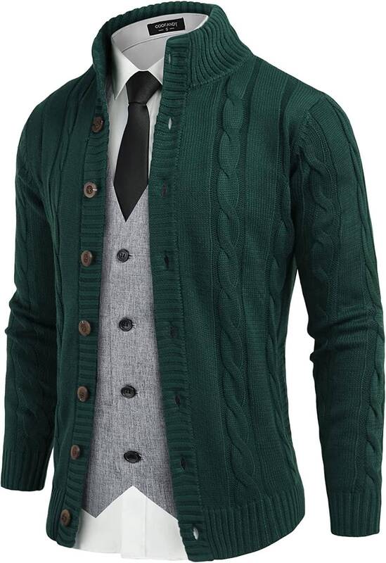 Cardigan Cable Knitted Button Down Sweater (US Only), Green / L