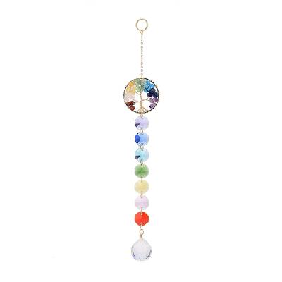 Natural & Synthetic Mixed Gemstone Tree with Glass Window Hanging Suncatchers