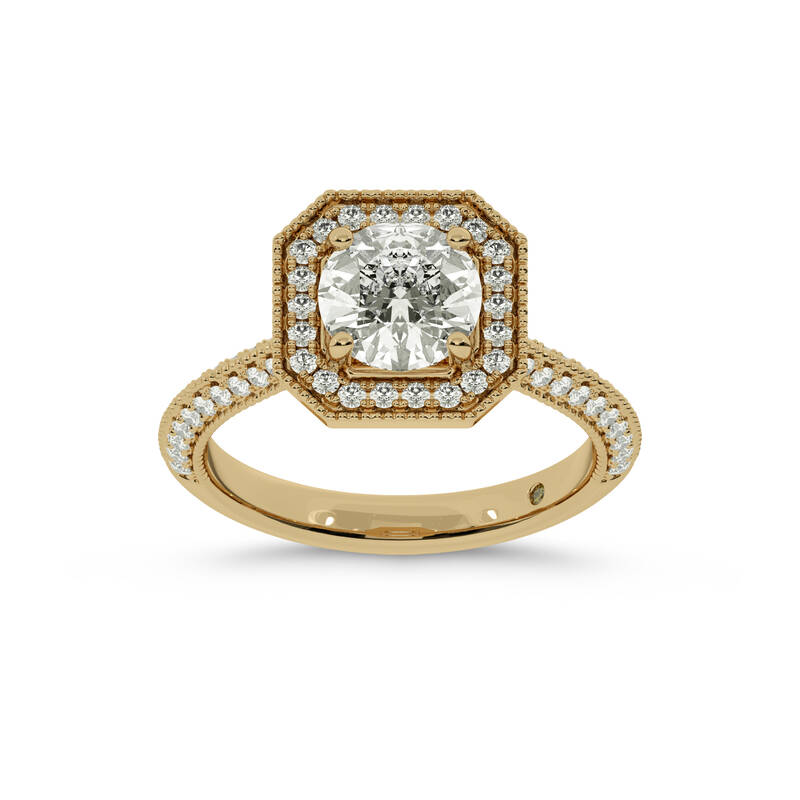 Shyne Octagonal Halo Round Lab Grown Diamond Engagement Ring | 14K Yellow Gold 1 1/2 CT. TW.