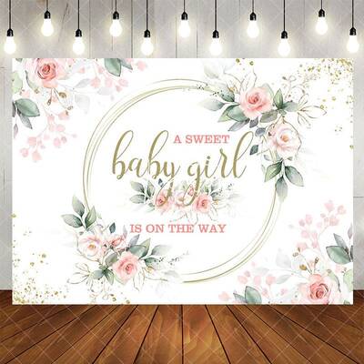 Aperturee Pink Floral Plant Baby Girl Gender Reveal Backdrop, 5X3FT(1.5X1M), 15.07 USD, baby shower backdrops, LH0G849-E