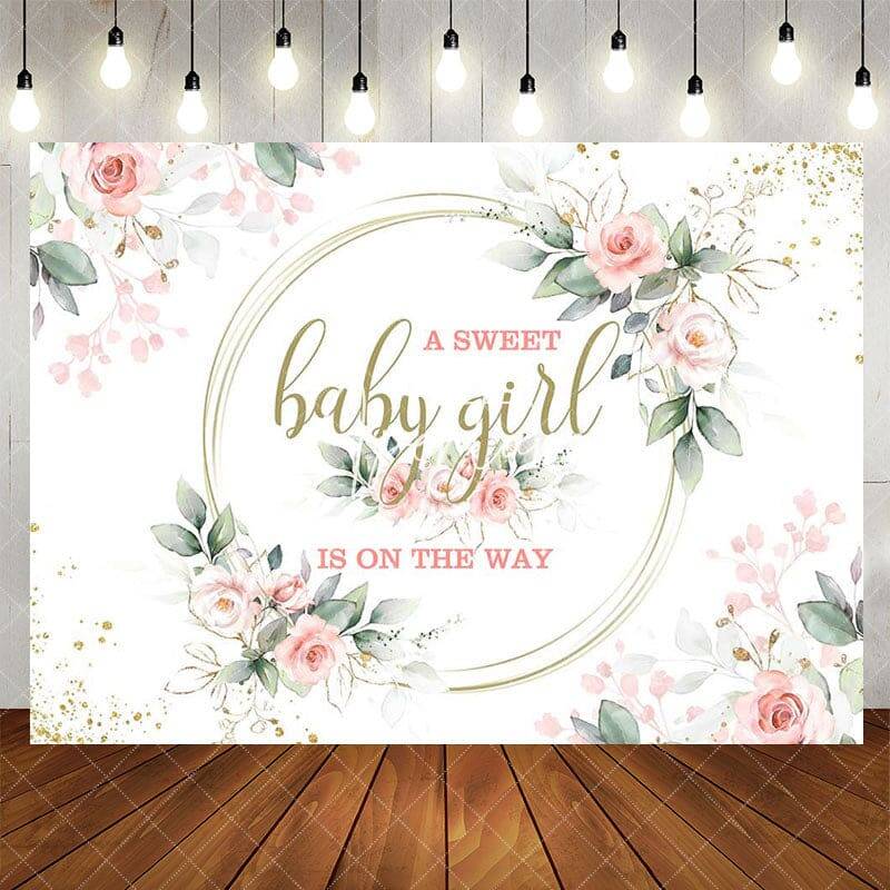 Aperturee Pink Floral Plant Baby Girl Gender Reveal Backdrop, 5X3FT(1.5X1M), 15.07 USD, baby shower backdrops, LH0G849-E