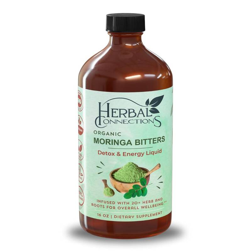 Herbal Connections Moringa Bitters  Infused with 20 Organic Herbs and Roots  16 oz  Vegan, Non-GMO, Gluten-Free, S Healt