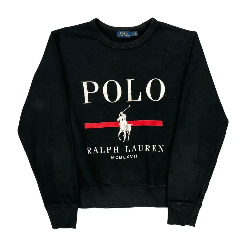 Ralph Lauren Spellout Sweatshirt - Medium Black Cotton Blend