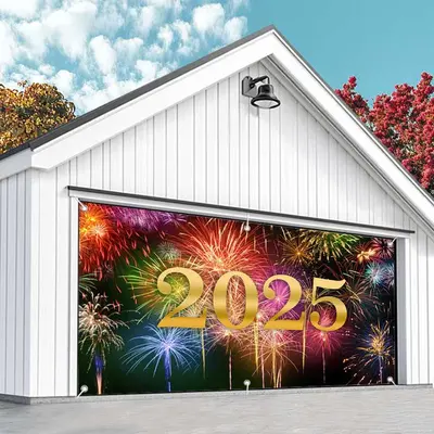 Aperturee Simple Colorful Sparks Night 2025 Garage Door Banner