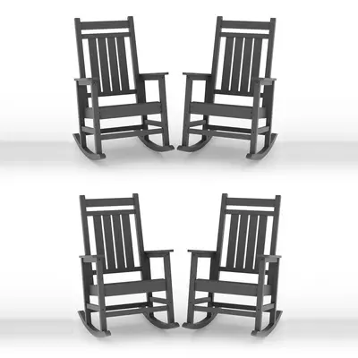 Garvee Outdoor HDPE Rocking Chairs Set of 4 - Oversized, All-Weather Resistant - Heavy Duty Plastic Rockers - Wide Seat, High...