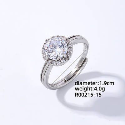 Flat Round Platinum Brass Adjustable Ring with Cubic Zirconia