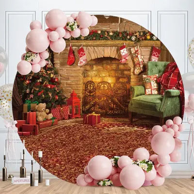 Aperturee Circle Warm House Happy Christmas Day Backdrop